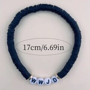 WWJD Bracelet Black Heishi Bead Stretch Religious Faith Jewelry 17cm 6.69in